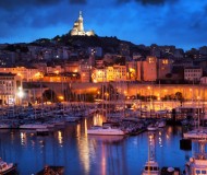 Marseille, France panorama at night, the harbour.